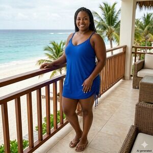 Magicsuit Swim Dress 24W Blue Ruched Tummy Control Resort Beach Modest Nautical